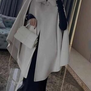 Women's Cream Cape Coat - Elegant Draped Outerwear